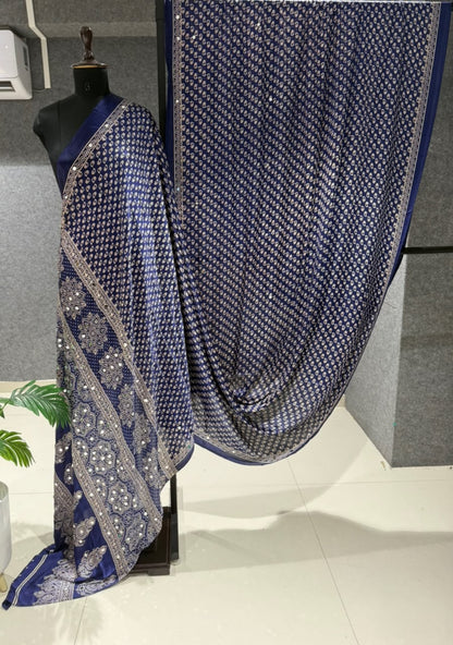 Real Mirror Work Ajrakh Crepe Silk Saree – 99 AED