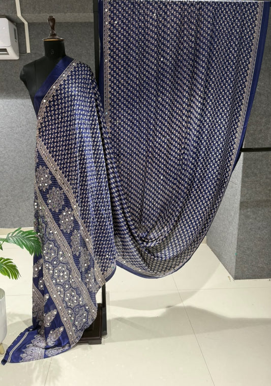 Real Mirror Work Ajrakh Crepe Silk Saree – 99 AED