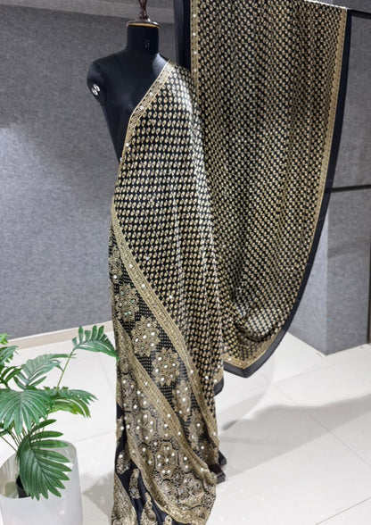 Real Mirror Work Ajrakh Crepe Silk Saree – 99 AED
