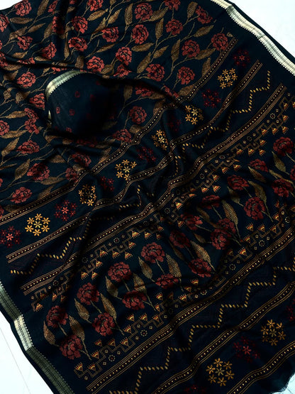 Soft Tussar Silk Floral Saree – 75 AED