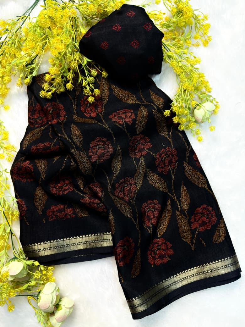 Soft Tussar Silk Floral Saree – 75 AED
