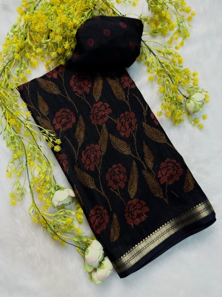 Soft Tussar Silk Floral Saree – 75 AED