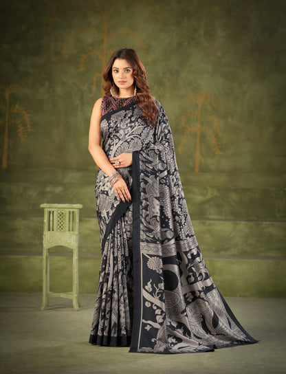 Soft Semi Tussar Silk Kalamkari Saree – 79 AED