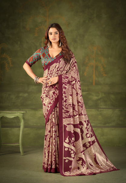 Soft Semi Tussar Silk Kalamkari Saree – 79 AED