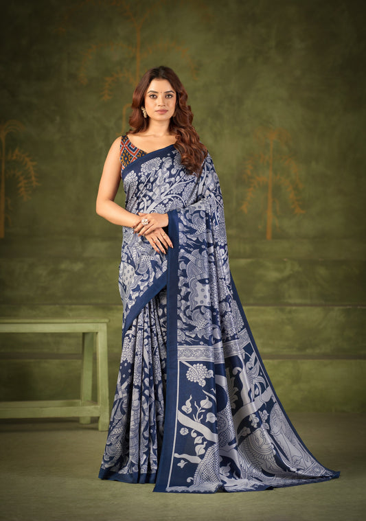 Soft Semi Tussar Silk Kalamkari Saree – 79 AED