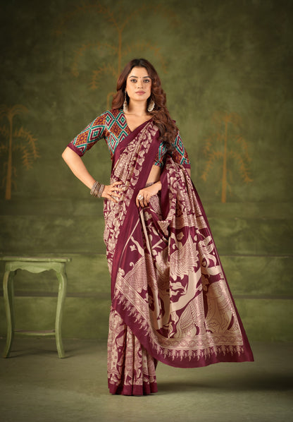 Soft Semi Tussar Silk Kalamkari Saree – 79 AED