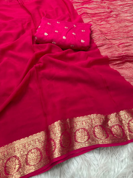Georgette Viscose Weaving Saree with Viscose Zari Weaving Borders – 99 AED