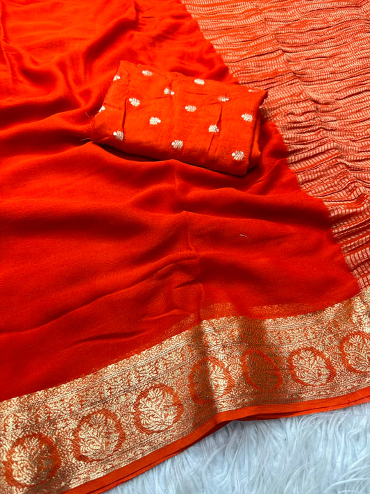 Georgette Viscose Weaving Saree with Viscose Zari Weaving Borders – 99 AED