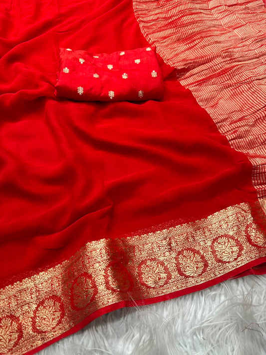 Georgette Viscose Weaving Saree with Viscose Zari Weaving Borders – 99 AED