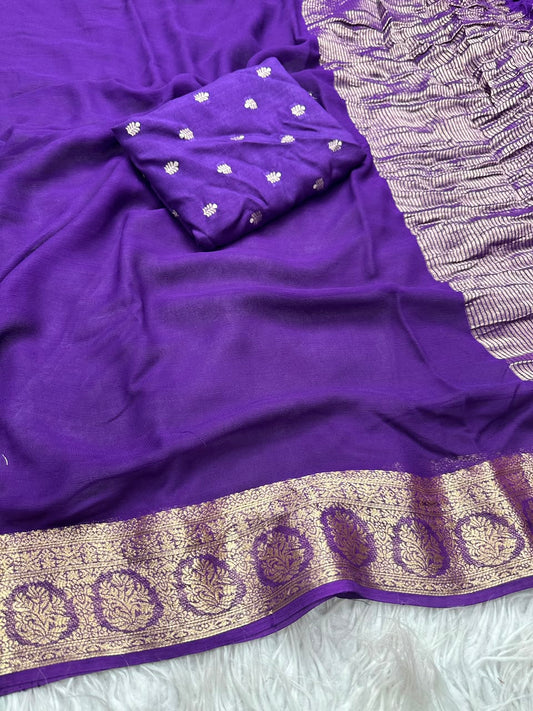 Georgette Viscose Weaving Saree with Viscose Zari Weaving Borders – 99 AED