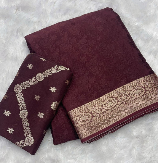 Viscose Chinnon Silk Saree with Viscose Zari Weaving Borders – 119 AED
