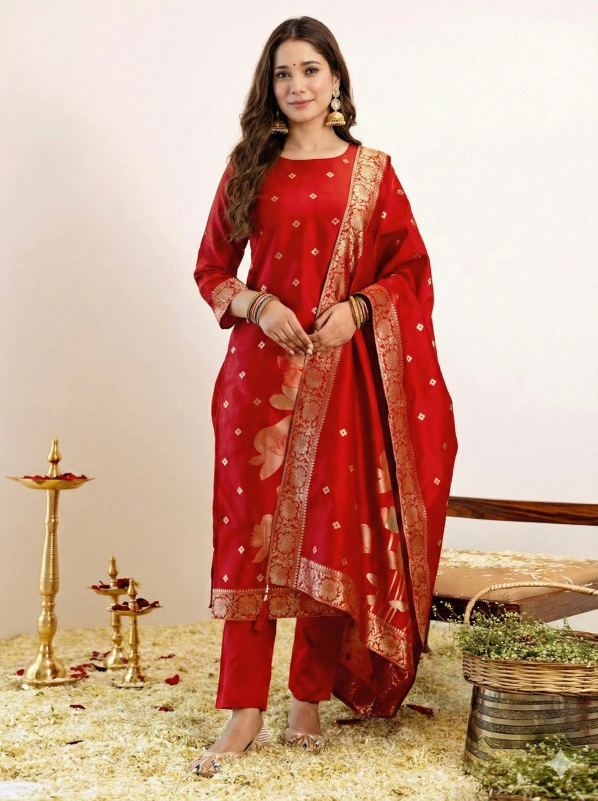 Soft Art Silk Suit Set with Jacquard Weaving – 79 AED