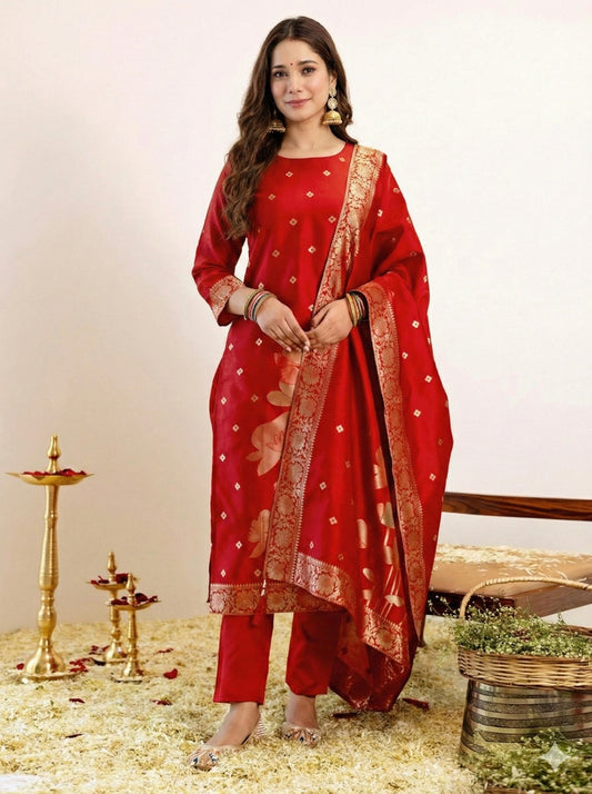 Soft Art Silk Suit Set with Jacquard Weaving – 79 AED