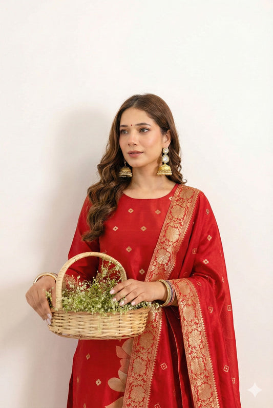 Soft Art Silk Suit Set with Jacquard Weaving – 79 AED