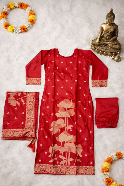 Soft Art Silk Suit Set with Jacquard Weaving – 79 AED