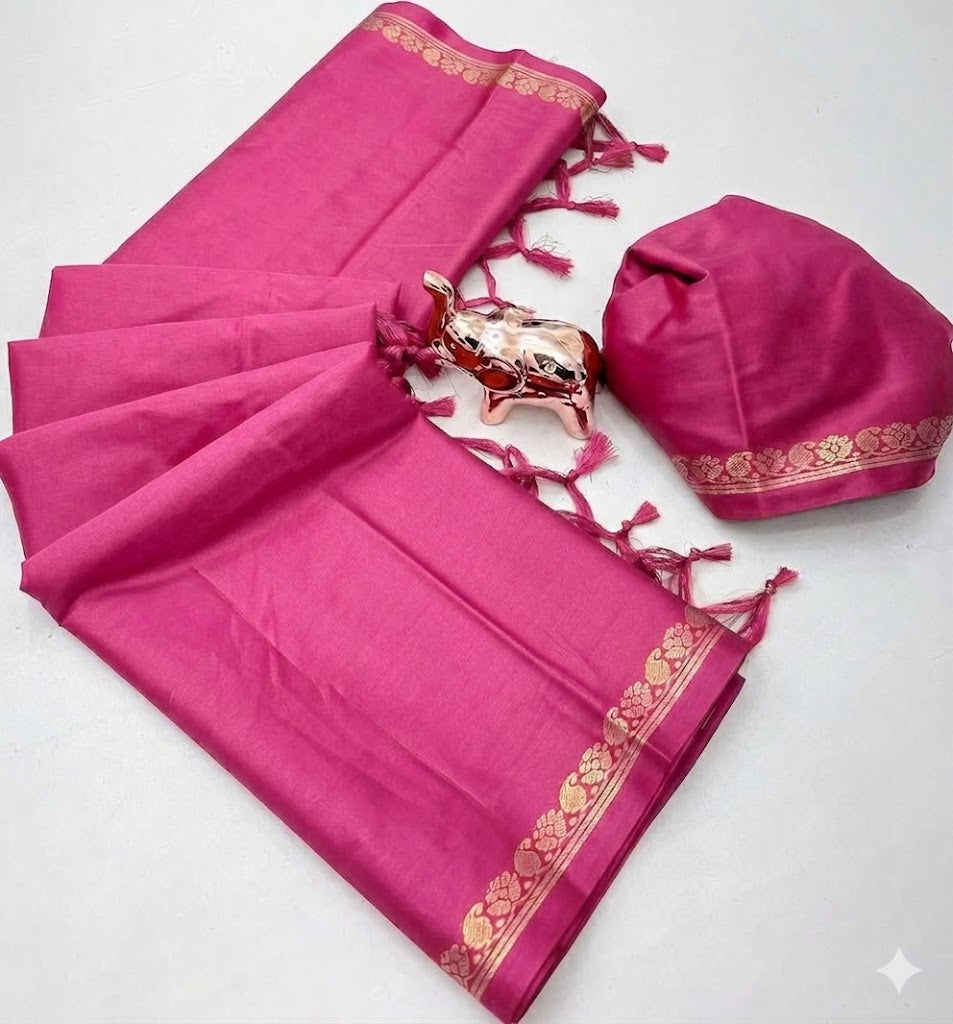 Soft Viscose Crepe Silk Saree with Golden Borders – 59 AED