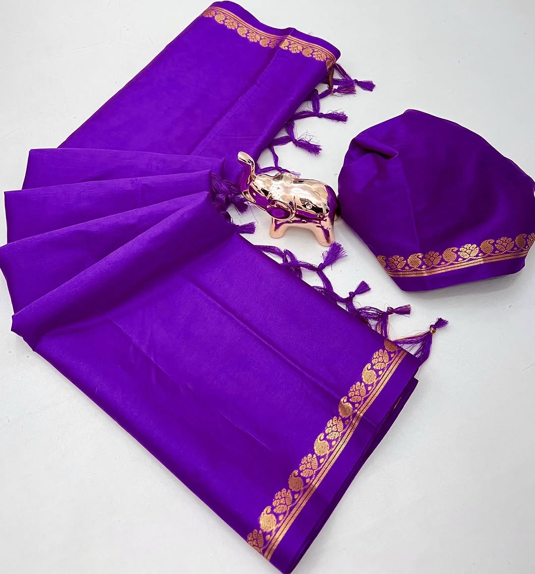 Soft Viscose Crepe Silk Saree with Golden Borders – 59 AED