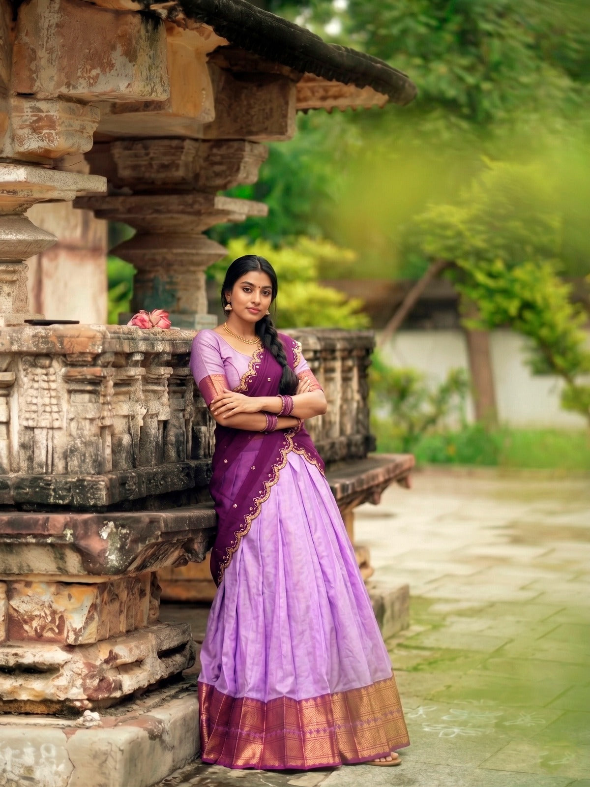 Jacquard Silk Readymade Dhavani Collection with Sequins Embroidered Dupatta – 99 AED
