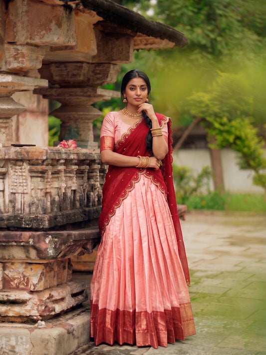 Jacquard Silk Readymade Dhavani Collection with Sequins Embroidered Dupatta – 99 AED