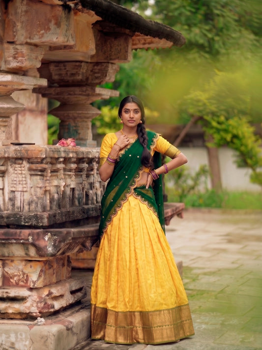 Jacquard Silk Readymade Dhavani Collection with Sequins Embroidered Dupatta – 99 AED