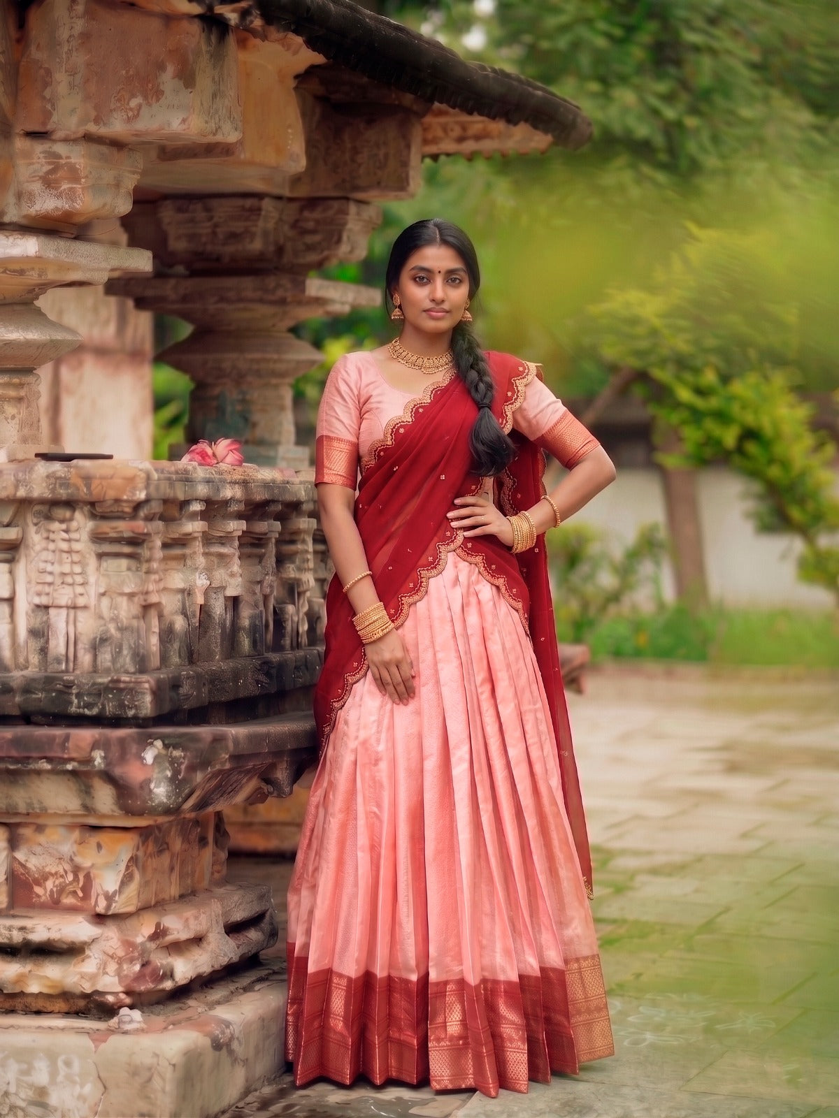 Jacquard Silk Readymade Dhavani Collection with Sequins Embroidered Dupatta – 99 AED