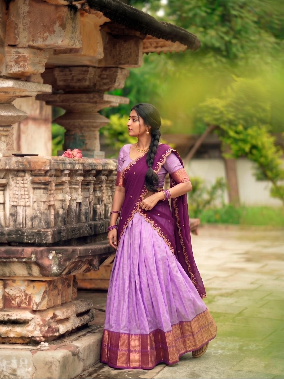 Jacquard Silk Readymade Dhavani Collection with Sequins Embroidered Dupatta – 99 AED