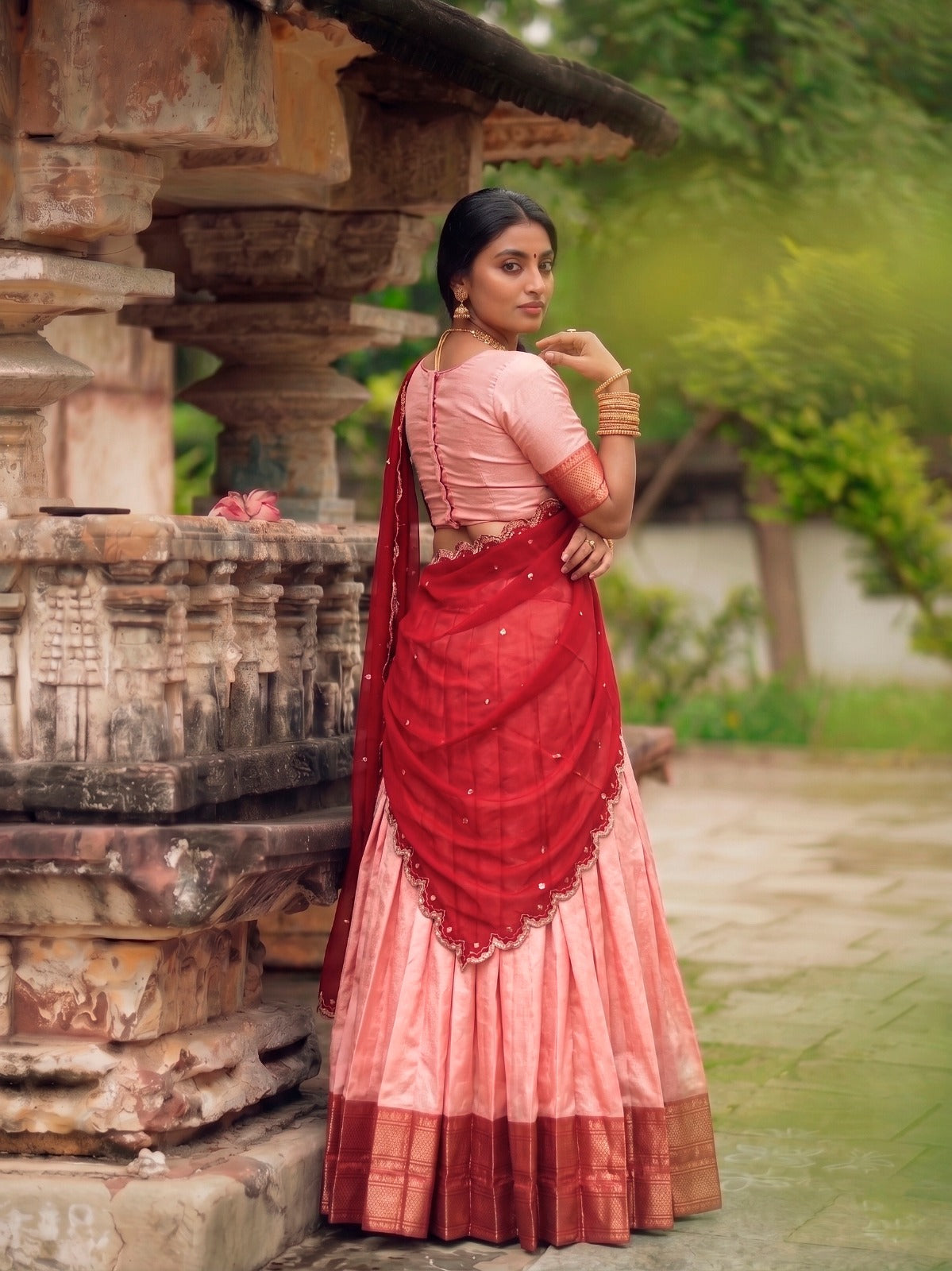 Jacquard Silk Readymade Dhavani Collection with Sequins Embroidered Dupatta – 99 AED