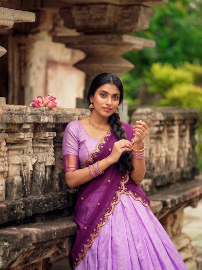 Jacquard Silk Readymade Dhavani Collection with Sequins Embroidered Dupatta – 99 AED