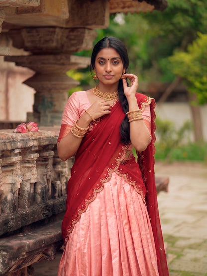 Jacquard Silk Readymade Dhavani Collection with Sequins Embroidered Dupatta – 99 AED