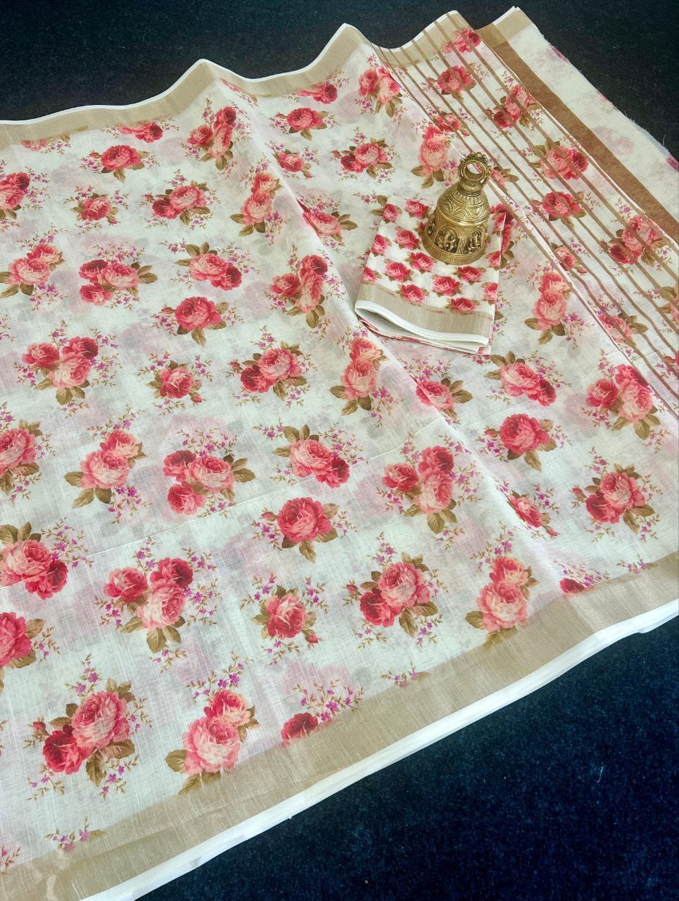 Linen Slub Cotton Floral Saree – 59 AED