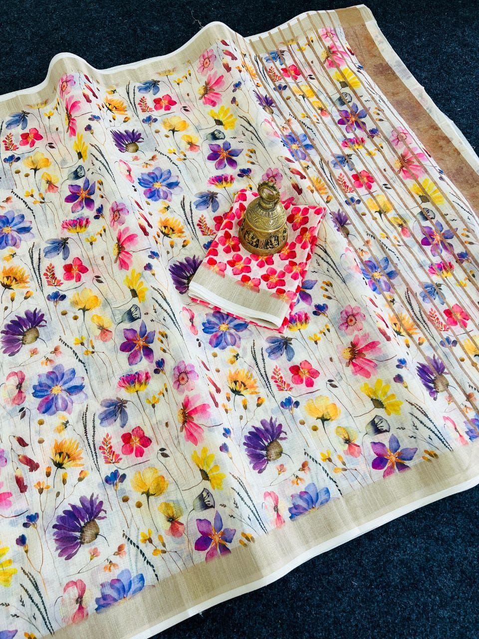 Linen Slub Cotton Floral Saree – 59 AED