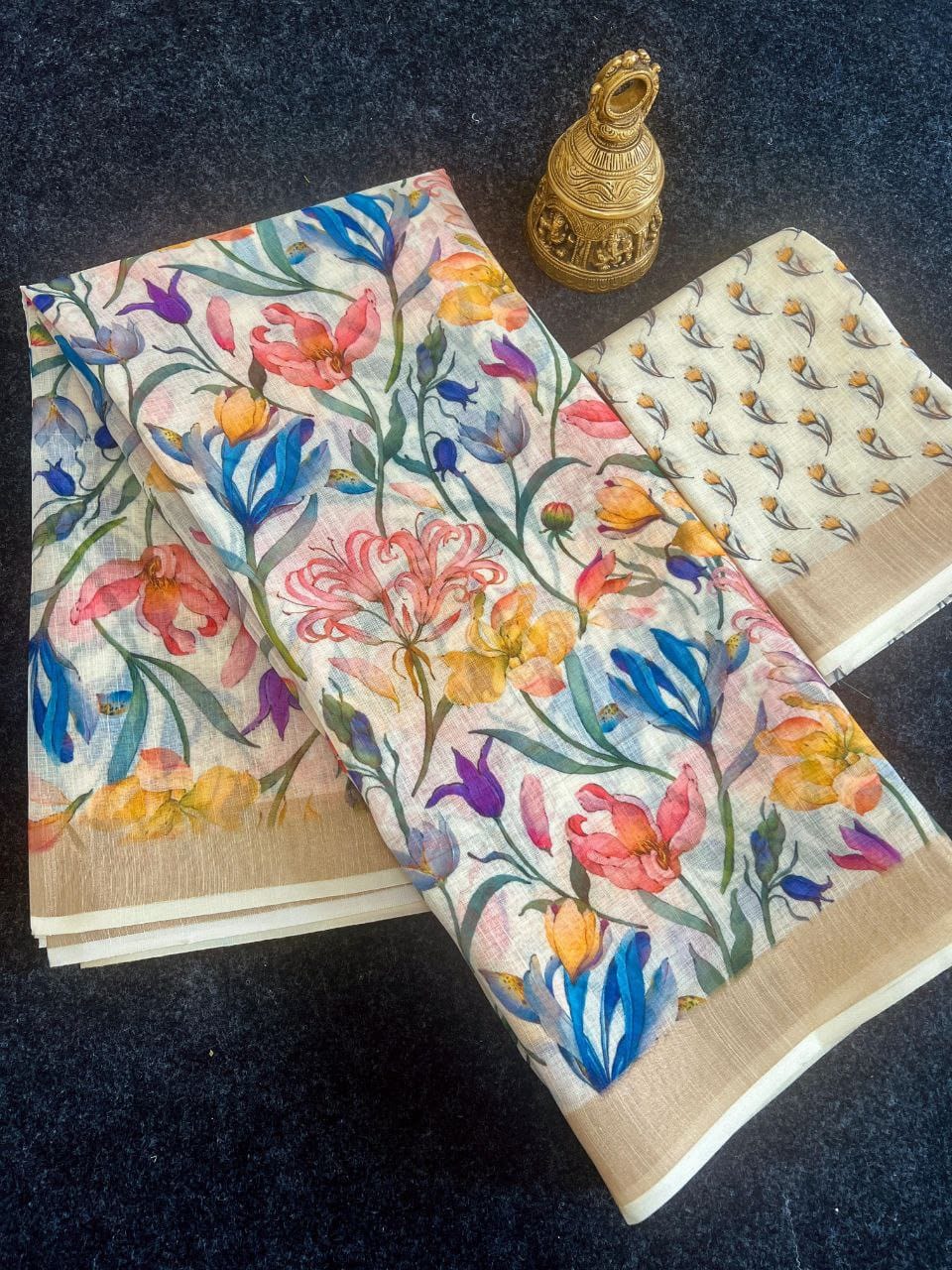 Linen Slub Cotton Floral Saree – 59 AED
