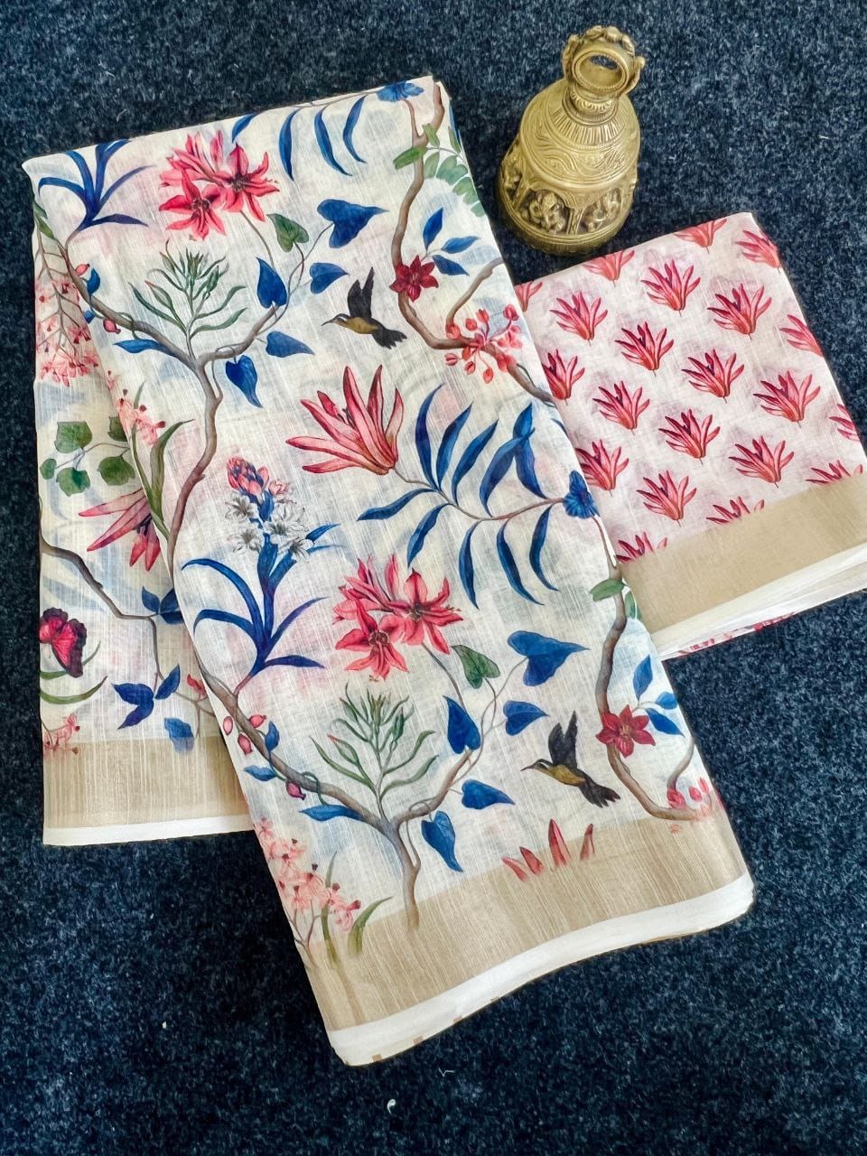 Linen Slub Cotton Floral Saree – 59 AED