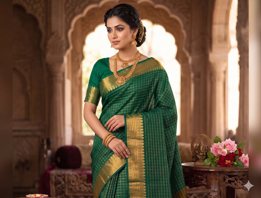 Soft Semi Silk Checked Zari Weaving Saree – 59 AED