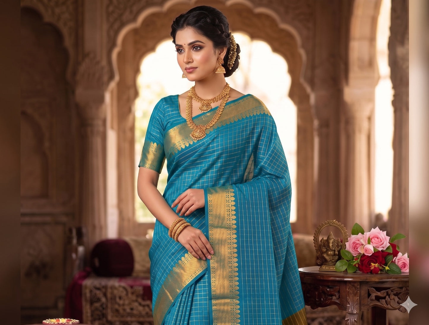 Soft Semi Silk Checked Zari Weaving Saree – 59 AED