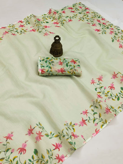 Linen Slub Cotton Floral Saree – 59 AED