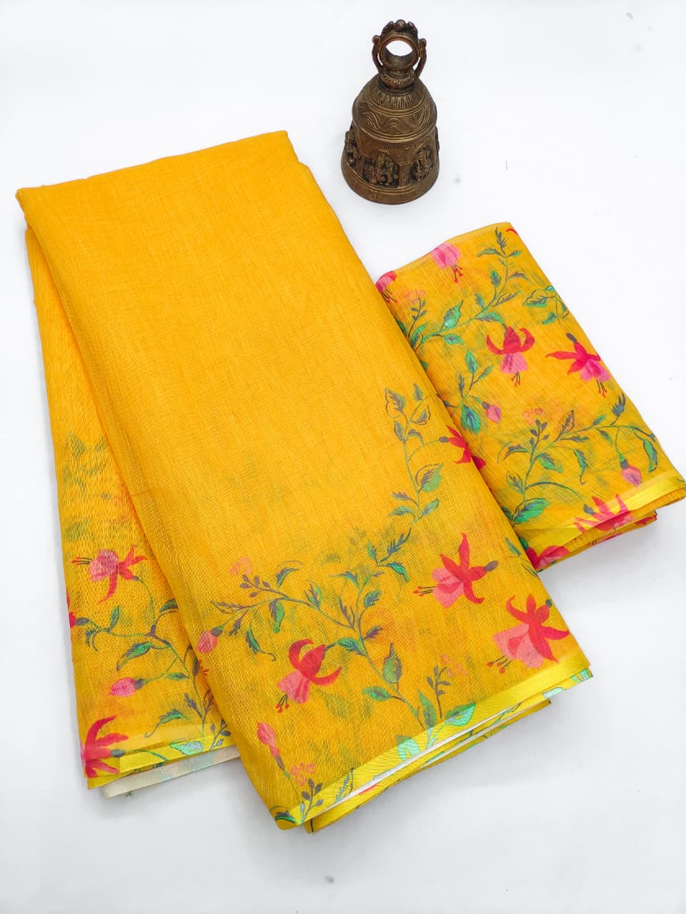 Linen Slub Cotton Floral Saree – 59 AED