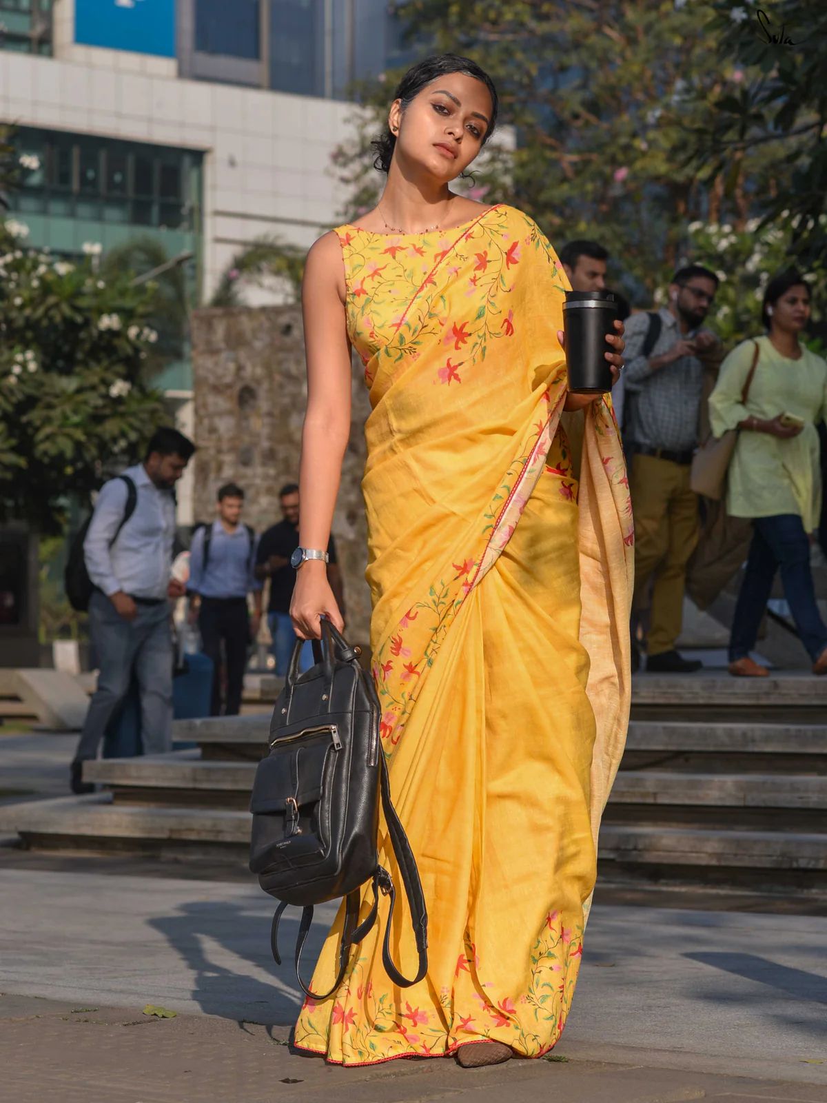 Linen Slub Cotton Floral Saree – 59 AED