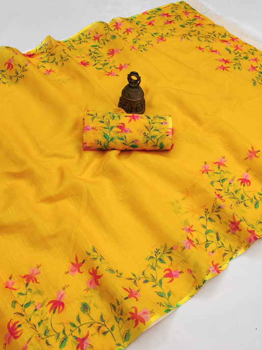 Linen Slub Cotton Floral Saree – 59 AED