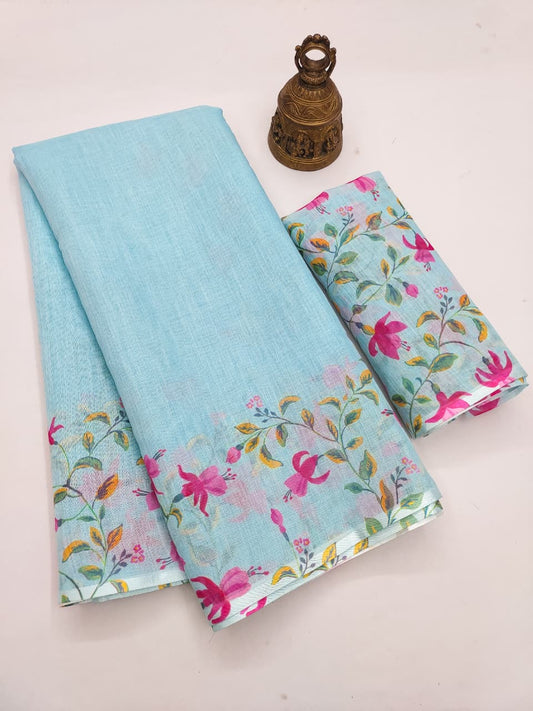 Linen Slub Cotton Floral Saree – 59 AED