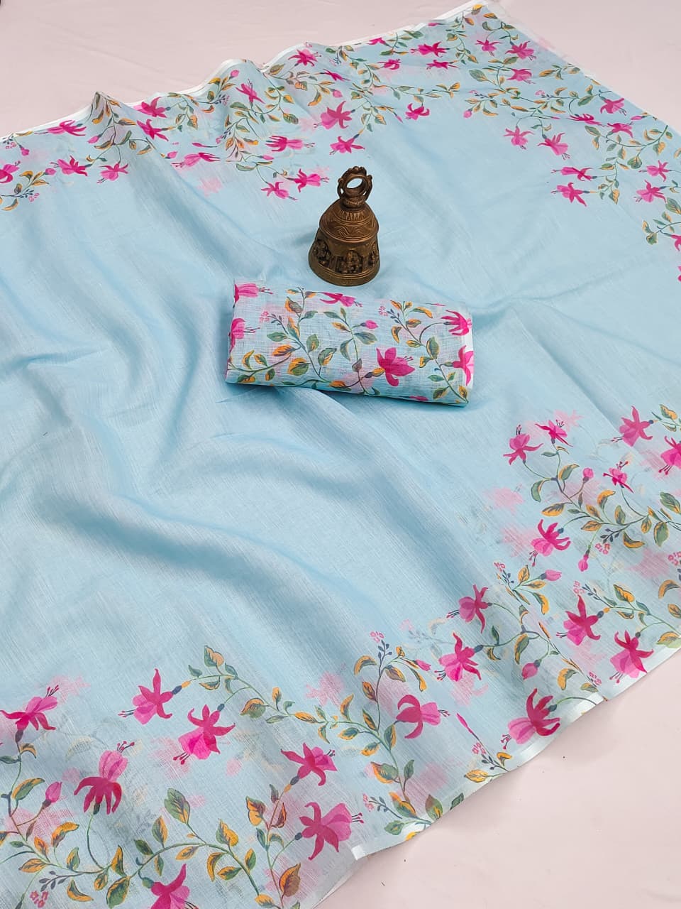 Linen Slub Cotton Floral Saree – 59 AED