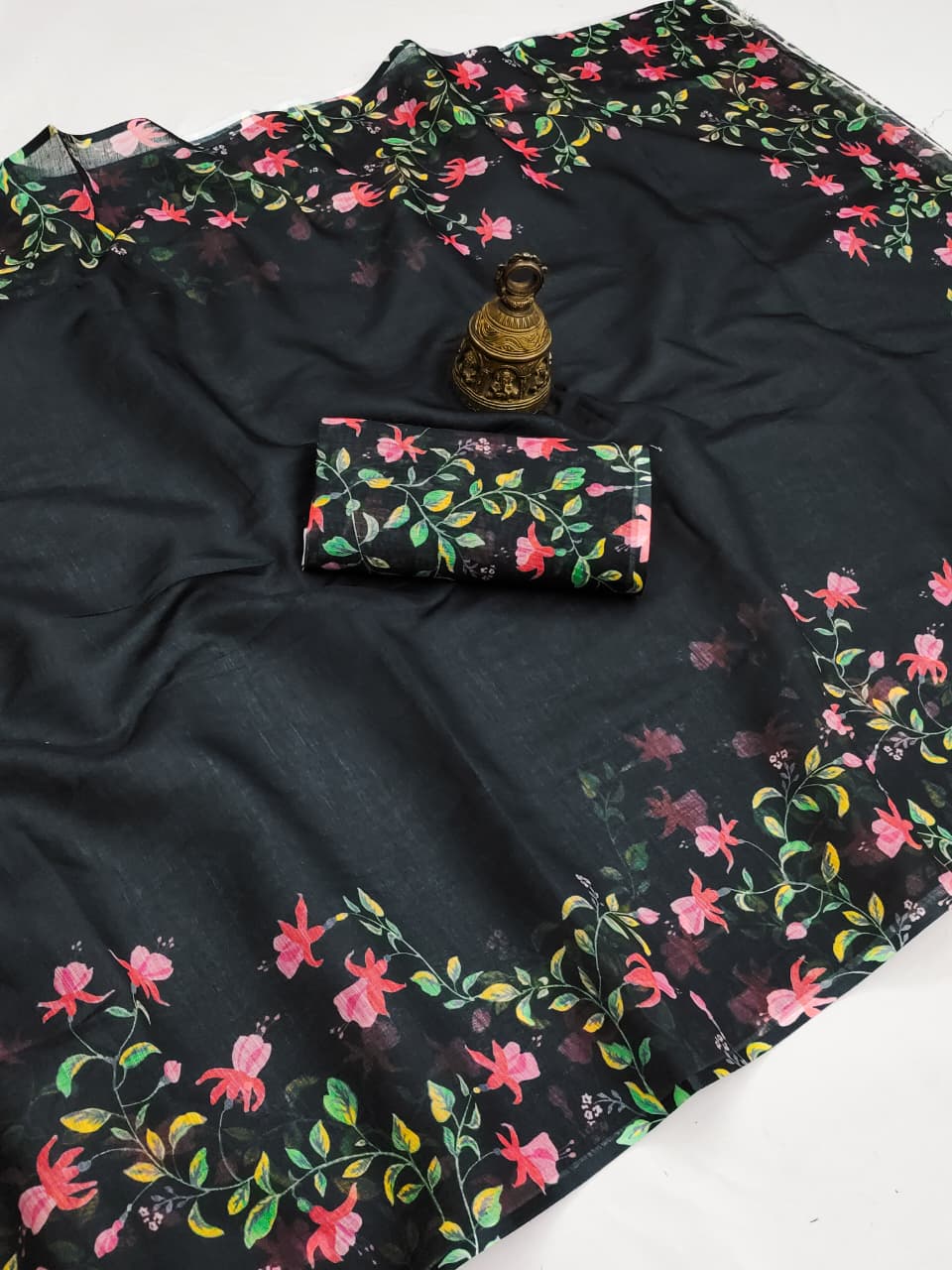 Linen Slub Cotton Floral Saree – 59 AED