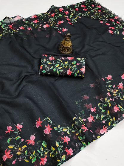 Linen Slub Cotton Floral Saree – 59 AED