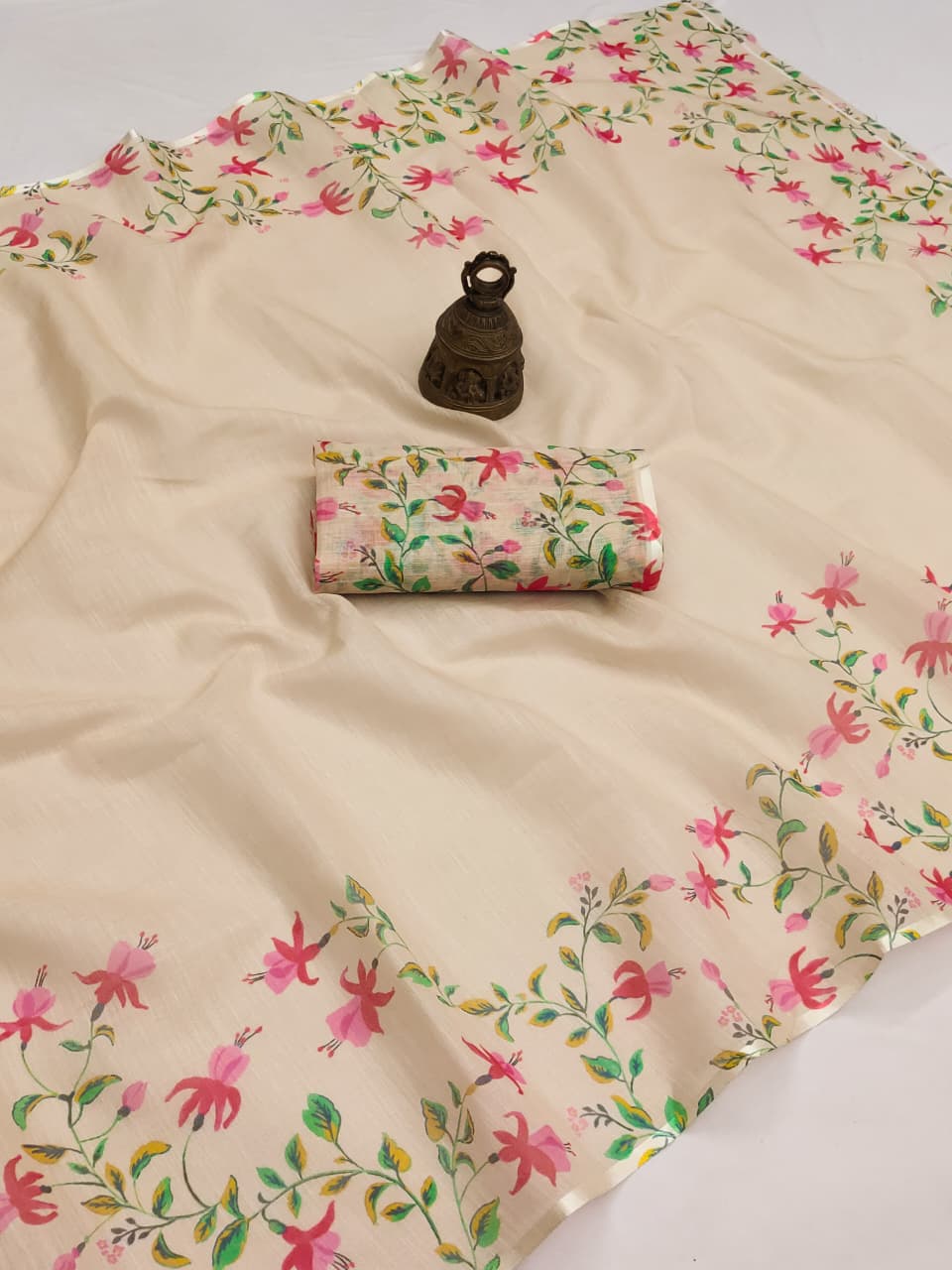 Linen Slub Cotton Floral Saree – 59 AED