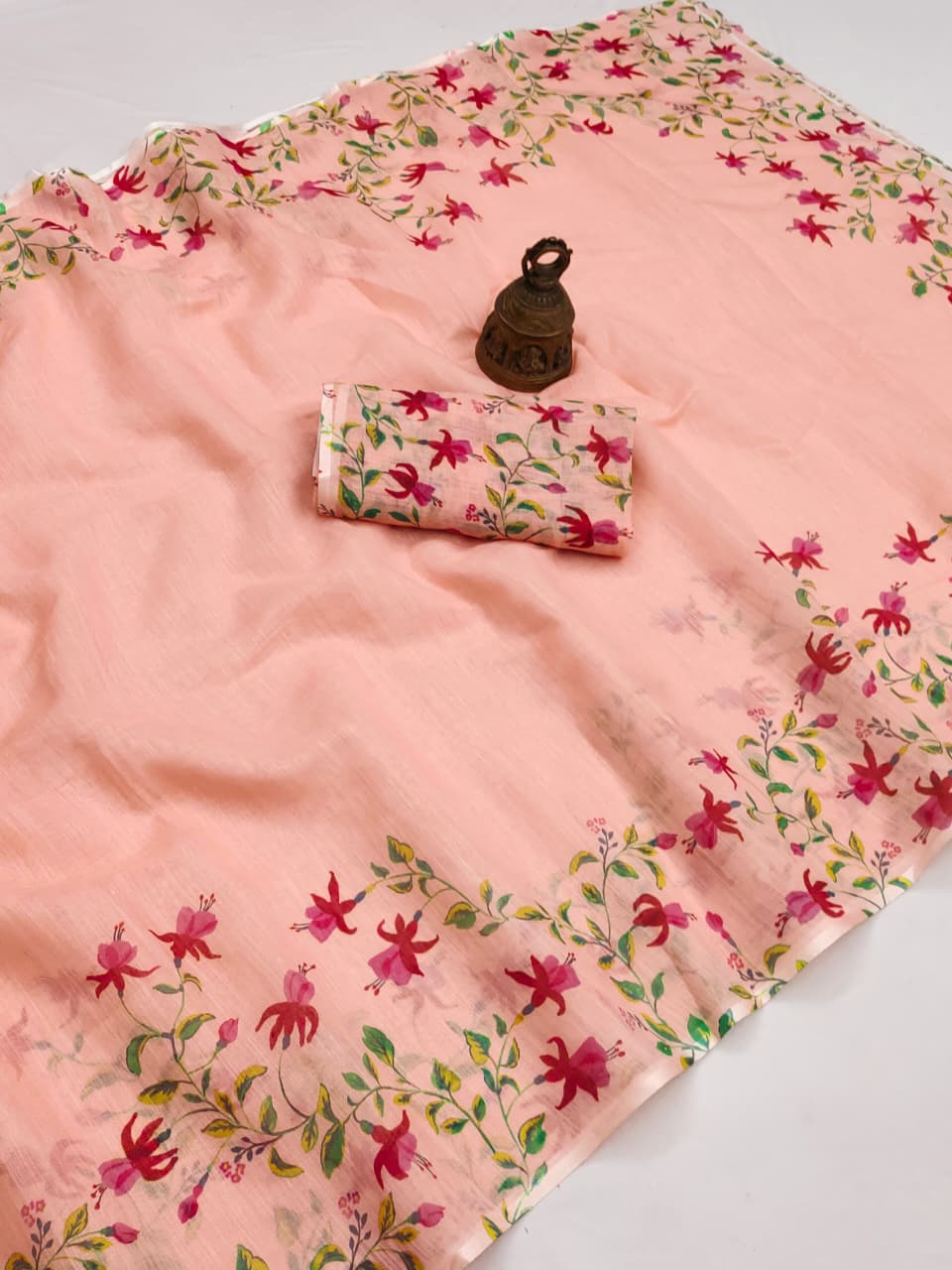 Linen Slub Cotton Floral Saree – 59 AED