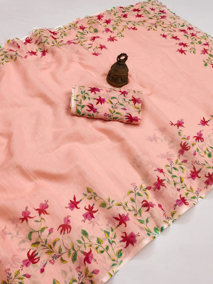 Linen Slub Cotton Floral Saree – 59 AED