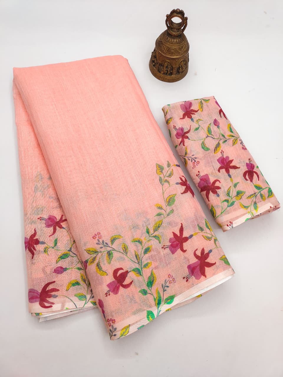 Linen Slub Cotton Floral Saree – 59 AED
