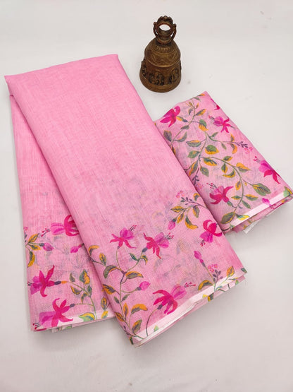 Linen Slub Cotton Floral Saree – 59 AED