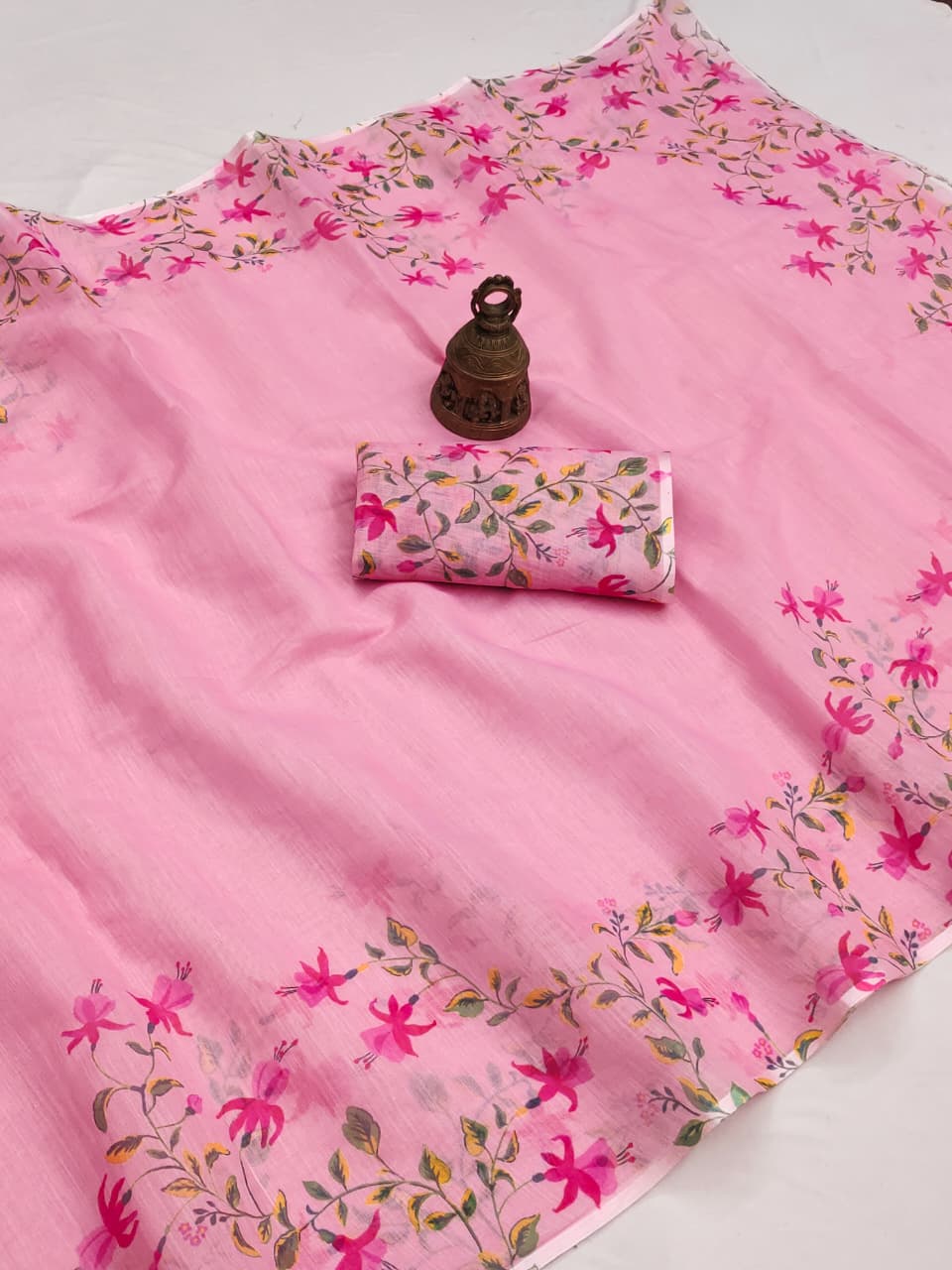 Linen Slub Cotton Floral Saree – 59 AED