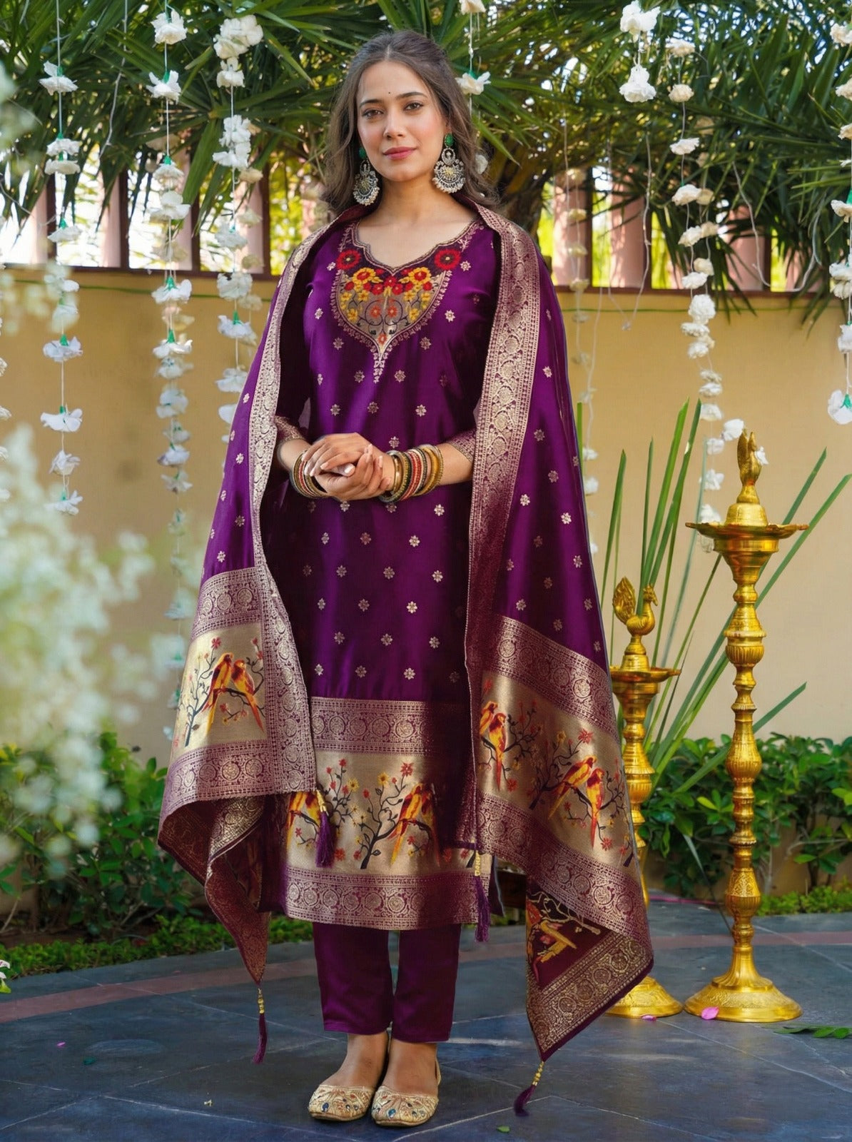 Soft Art Silk Suit Set with Jacquard Weaving – 99 AED